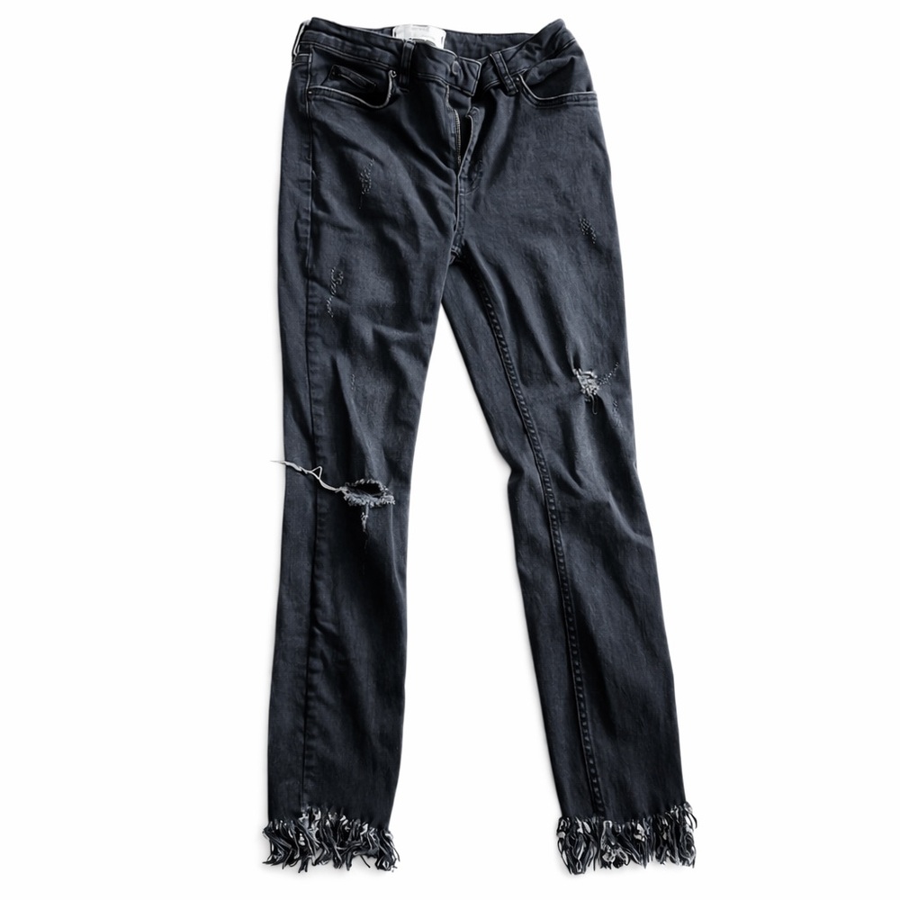 Free people, black denim, jeans with fringe-size 27